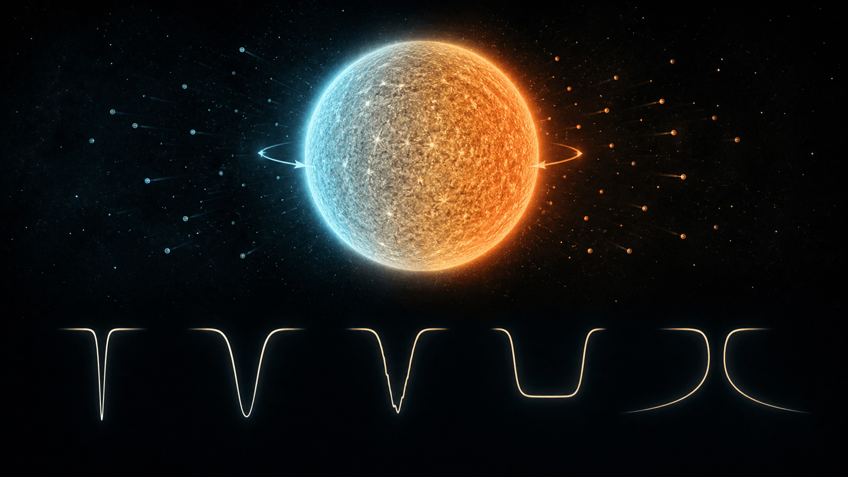 A rotating star and moving atmospheric particles produce several visibly different absorption-line profiles.