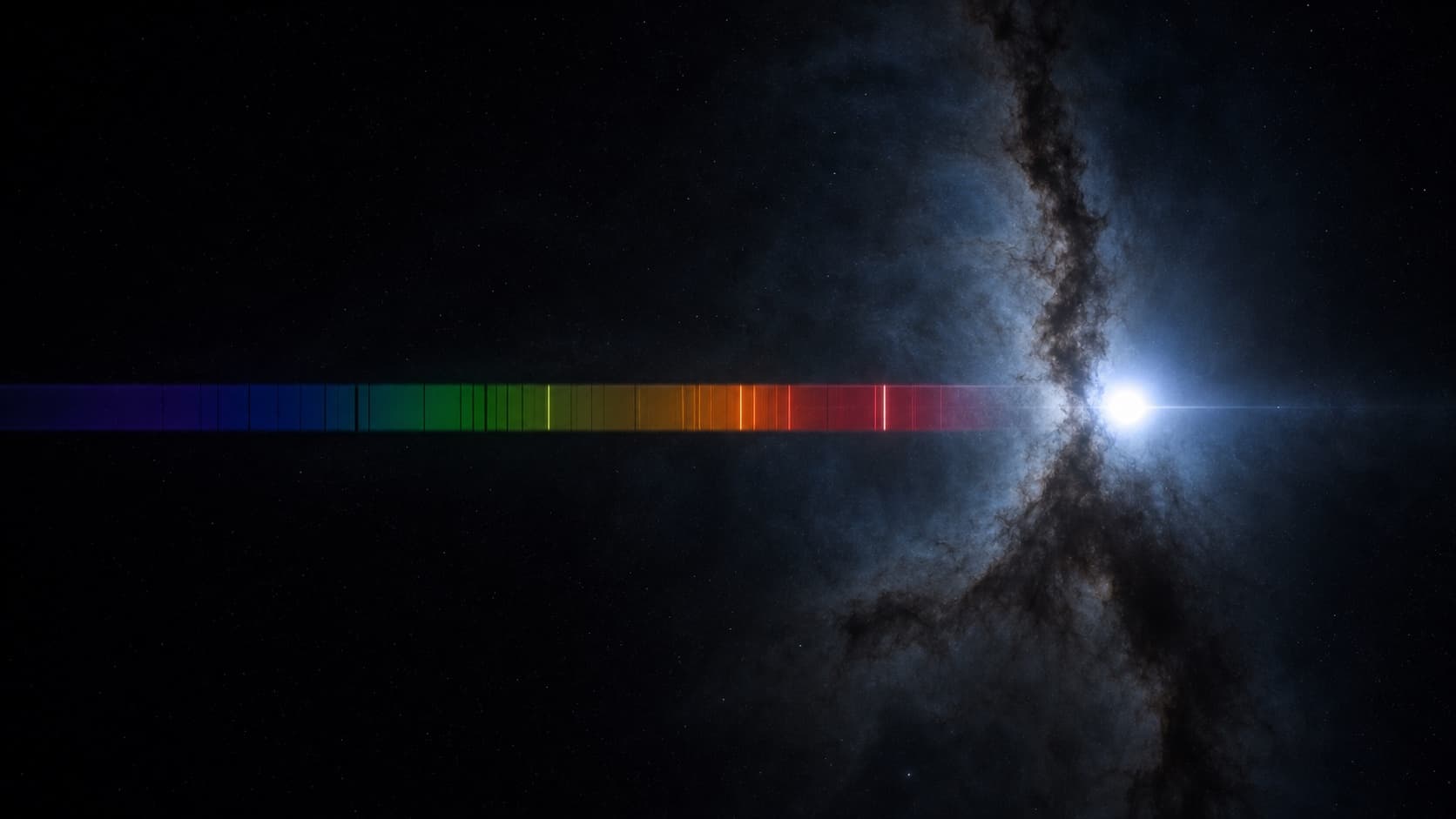 Starlight is separated into a spectrum with a repeating set of dark absorption features.